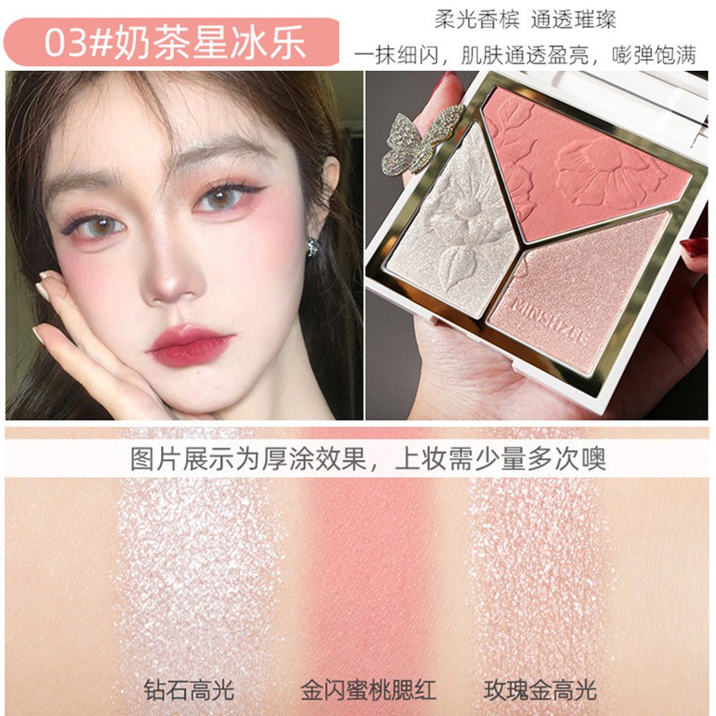  Phấn highlight + tạo khối + má hồng Minshzee kèm cọ trang điểm Nội Địa Trung