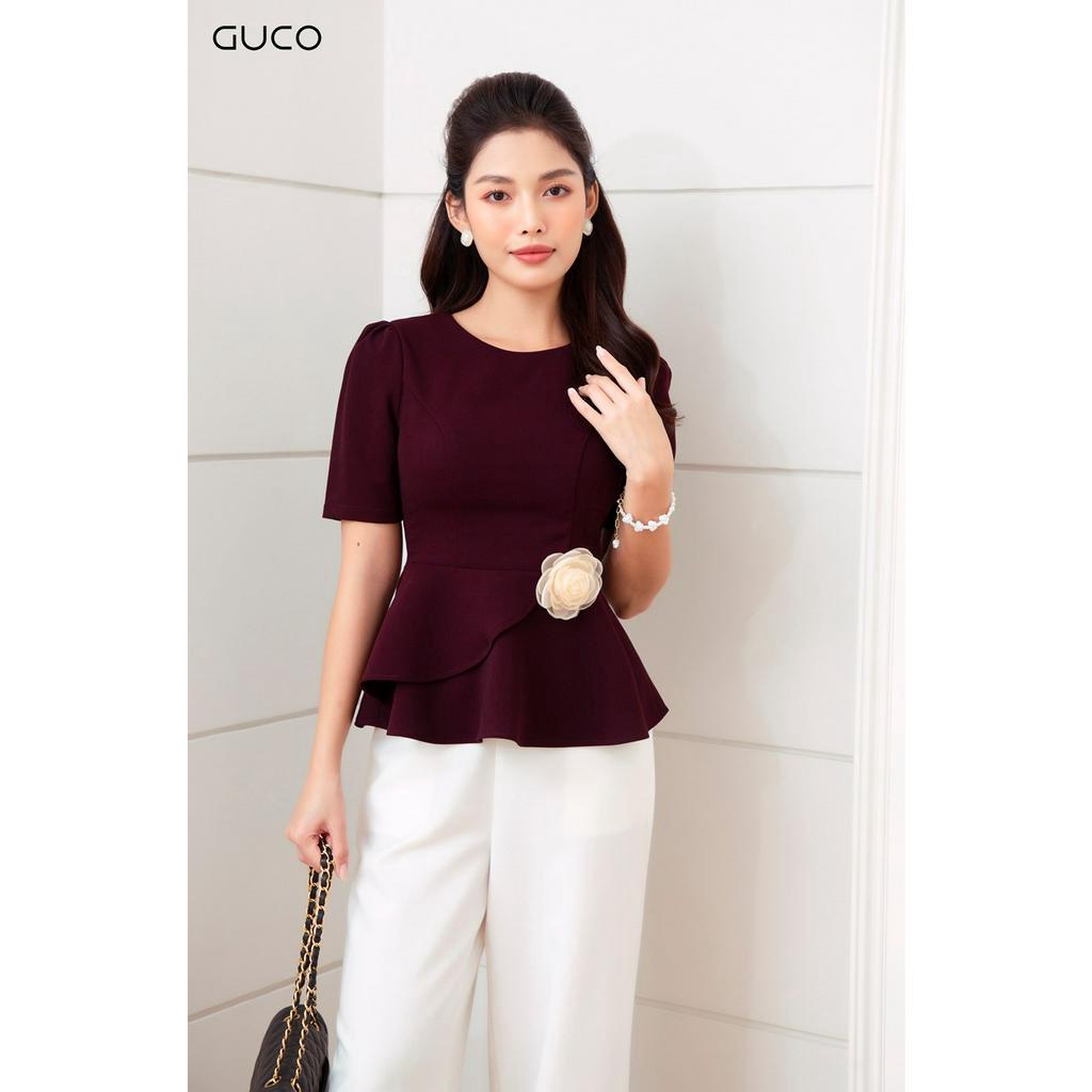 Áo kiểu peplum kết hoa A263 GUCO màu đỏ