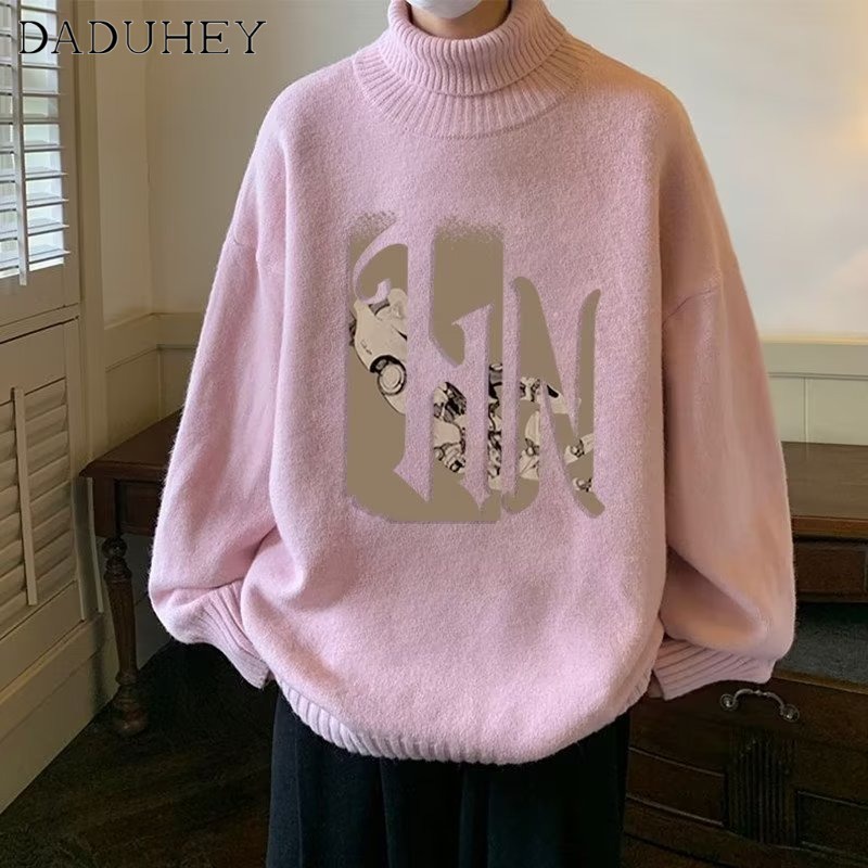 DaDuHey Men's Korean-Style Fashionable Loose Japanese Style Knitwear Ins Autumn Fashionable Printed Sweater