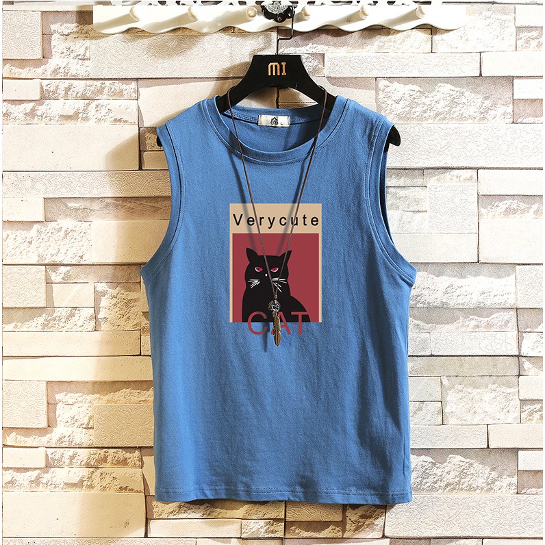 [Mẫu Mới] Áo Tanktop Nam Cổ Tròn Phối Họa Tiết Con Mèo In Chữ VERY CUTE Cá Tính Thời Trang MixxStore TOP NAM 1000166