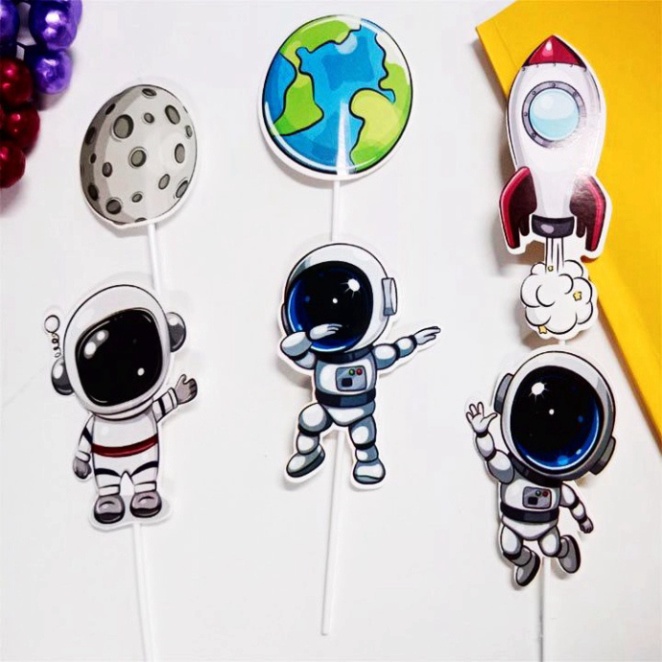 phụ kiện trang trí bánh phi hành gia [FREESHIP❤️] tổng hợp set cắm chủ đề phi hành gia không gian