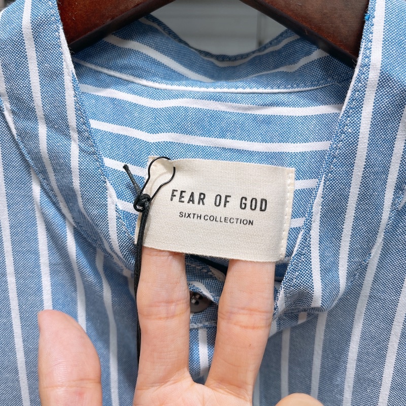 ⚡️[CHỈ 1 NGÀY] - Áo sơ mi Fear of God - Oversized Grandad-Collar Striped Cotton Oxford Half-Placket Shirt - Blue | BigBuy360 - bigbuy360.vn