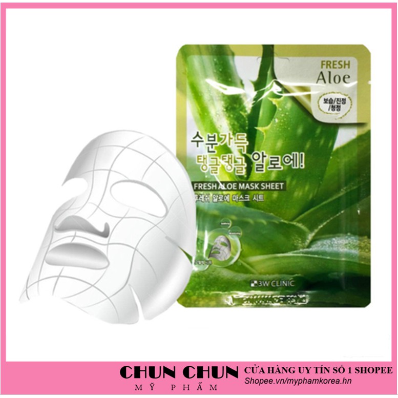 Combo 5 Túi Mặt nạ giấy dưỡng ẩm chiết xuất lô hội 3W Clinic Hàn Quốc 23mlx5 giúp da mềm mại trắng sáng tự nhiên