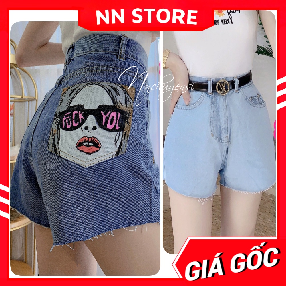 Quần short jean nữ Quần đùi nữ chất jean cao cấp in hình thêu họa tiết dễ thương SLT