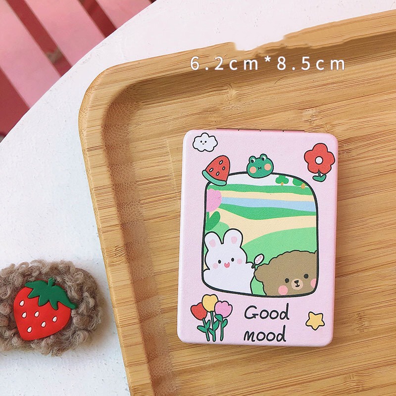 Gương trang điểm cầm tay mini 2 mặt bỏ túi siêu cute, Gương hoạt hình dễ thương