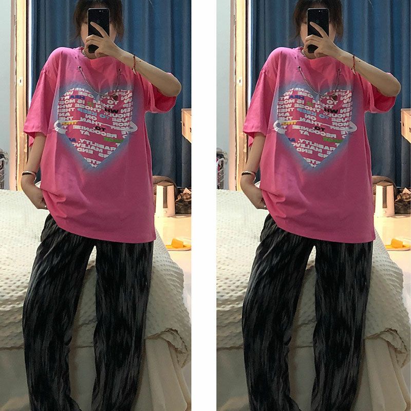 Áo Thun Nữ 100% Cotton Form Rộng Ulzzang Hoạt Tiết Trái Tim