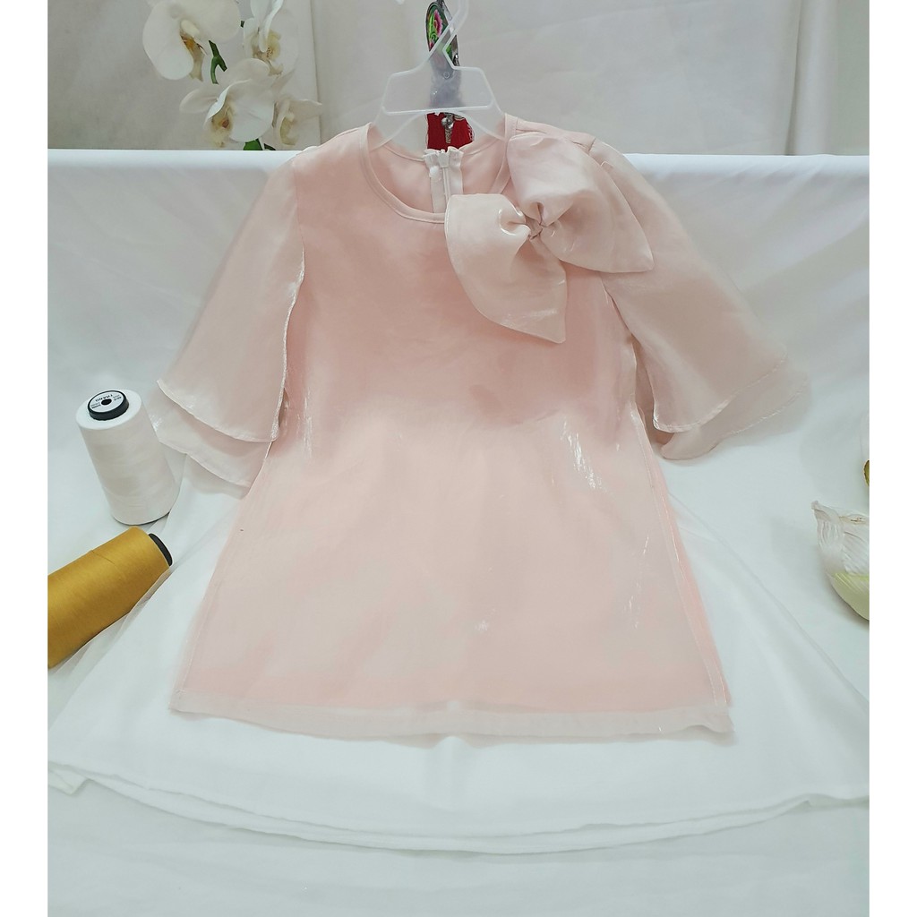 Áo dài bé gái 🎀FREESHIP🎀 Áo dài cho bé phối nơ tay bèo B05