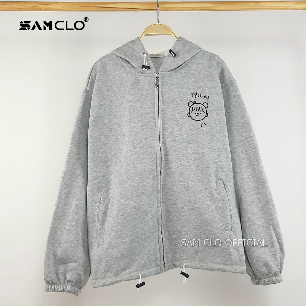 ÁO KHOÁC NỈ SAM CLO nữ freesize hoodie có khóa kéo tay dài thu đông dáng unisex in hình MẶT CẬU BÉ CƯỜI