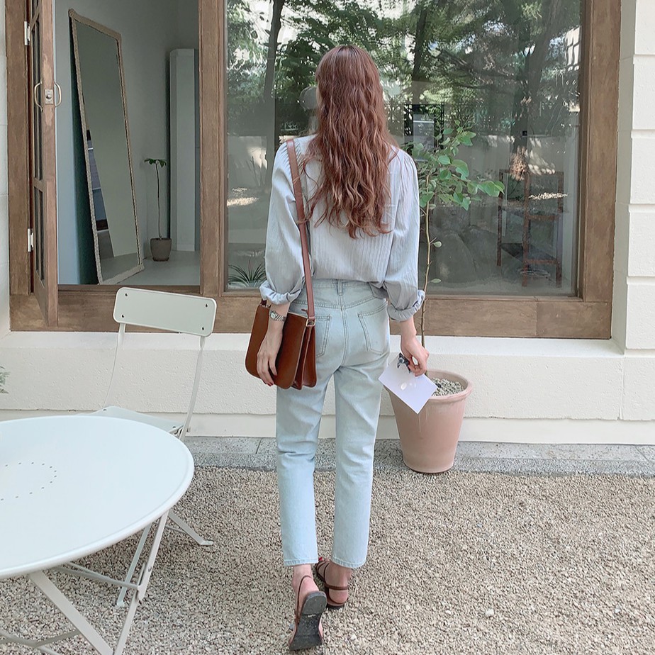 Áo tay dài cổ V màu trơn đơn giản thanh lịch cho nữ 35480