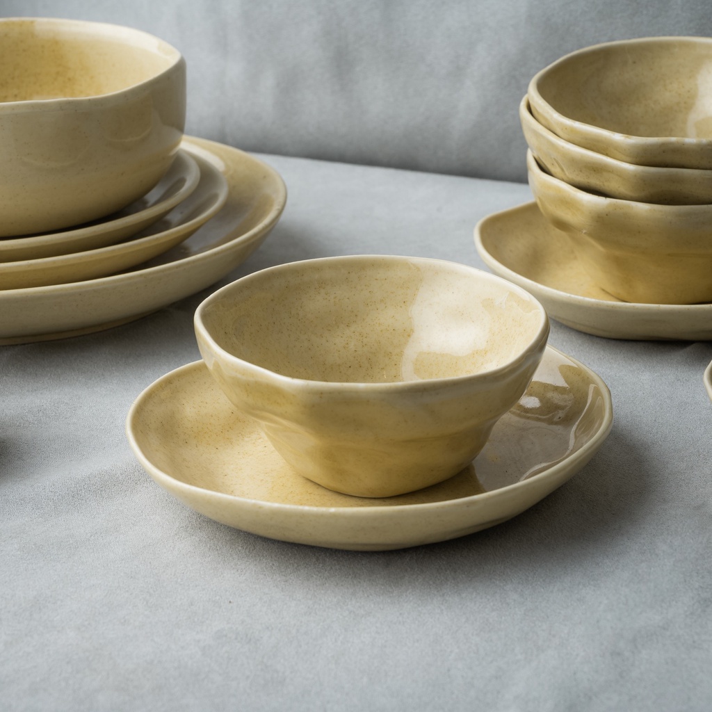 Bộ bát đĩa chén ăn cơm sứ màu trơn Pastel phong cách Hàn Quốc dáng méo lõm độc đáo đơn giản hàng Bát Tràng