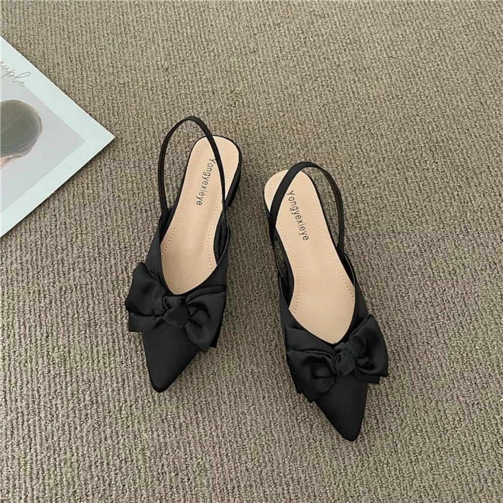 Giày Cao Gót Nữ Mũi Nhọn Đính Nơ Đế 3 Phân G27