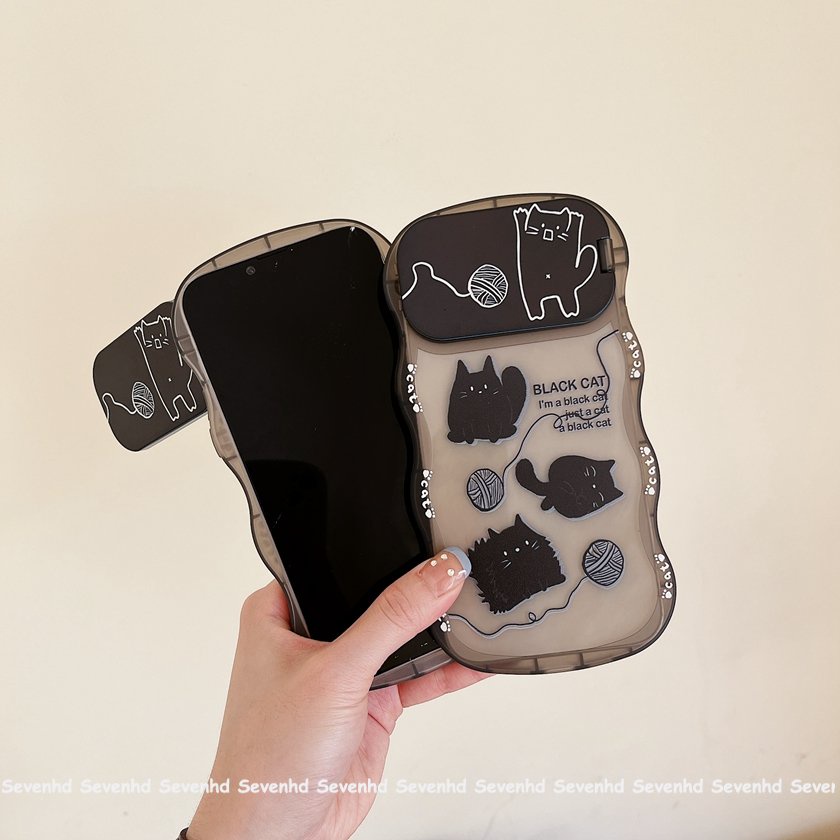 Ốp Điện Thoại Mềm Hình Mèo Đen Gắn Gương Trang Điểm Cho iPhone 14 13 12 11 Pro Max Xs Max Xr X