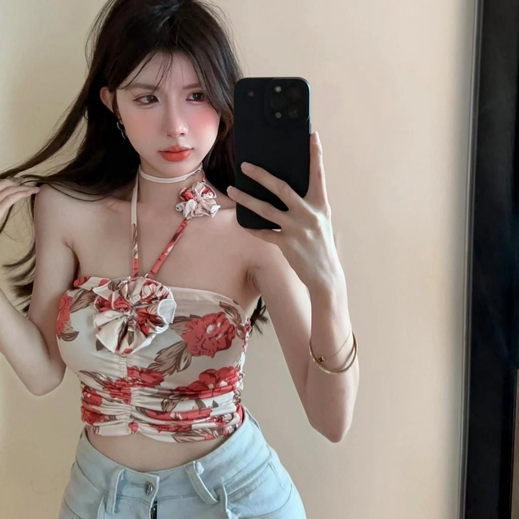 QADCOL Áo Lửng Không Tay Có Dây Đeo Cổ Gợi Cảm Cho Nữ