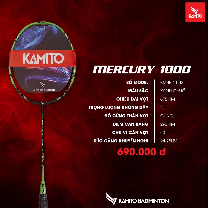 Vợt Cầu Lông MERCURRY 1000 KAMITO Dành Cho Nam Nữ Người Mới Tập Chơi 4U Siêu Bền Giá Rẻ Khuyến Mãi ( Khung Vợt)