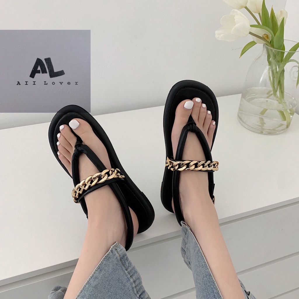 SANDAL NỮ ALI LOVER - GIÀY BÁNH MÌ XỎ NGÓN - SANDAL PHỐI XÍCH NỮ ĐẾ BẰNG DÂY MẢNH 3 PHÂN - AS220521