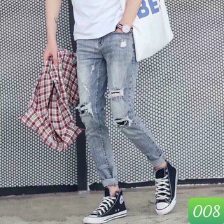 Quần jean nam màu xanh nhạt trơn rách gối chất bò cao cấp co dãn 4 chiều, quần rin nam đẹp DP82 mấu mới