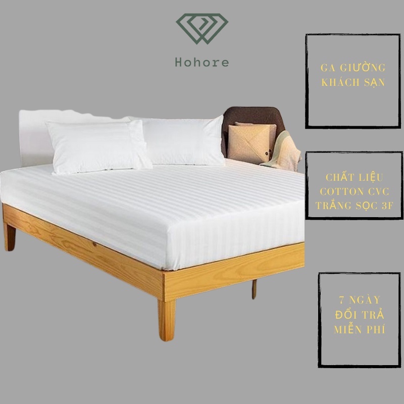 Ga giường khách sạn chất liệu cotton cvc trắng sọc 3f cao cấp đủ kích hước chọn lựa  [  sử dụng nệm cao từ 5cm -27cm ]