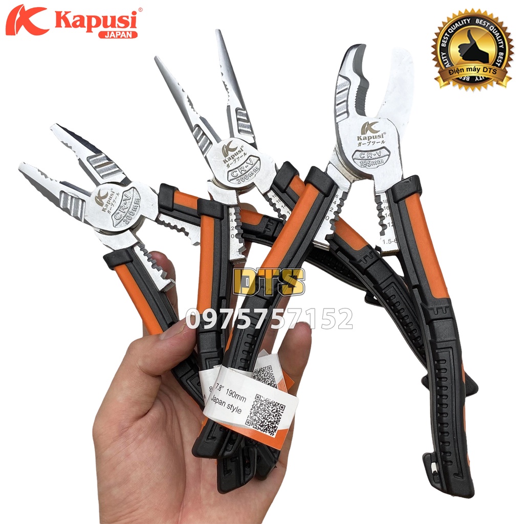 Kìm đa năng thép Nhật CR-V đúc nguyên khối hãng Kapusi JAPAN, Kìm điện – kìm cắt – nhọn thiết kế tiên tiến tiết kiệm 30%
