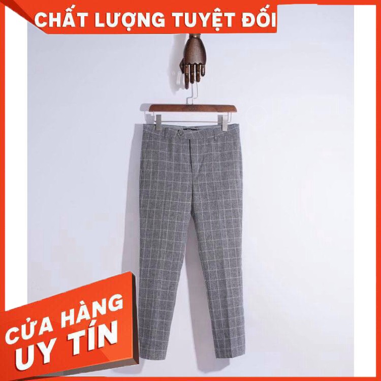 Quần Tây Nam Kẻ karo dáng ôm vải cotton mềm mát màu ghi tối và ghi sáng ống côn dễ dàng phối đồ đủ size lựa chọn - Hàng