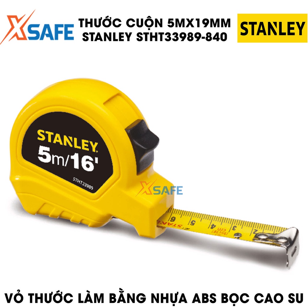 Thước cuộn STANLEY STHT33989-840 5mx19mm, lưỡi thép dẻo Thước cuộn vỏ nhựa ABS bọc cao su bền bỉ, lá thước phủ Matt