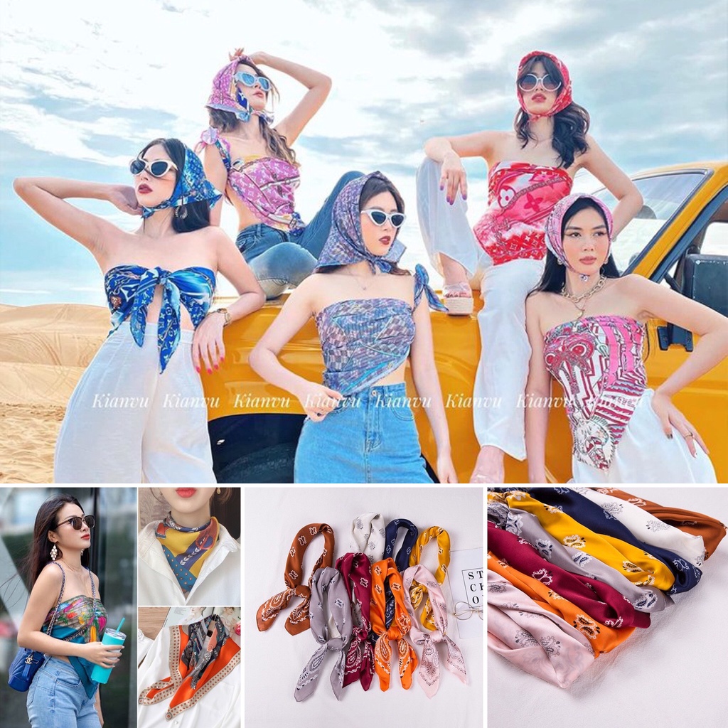 Khăn bandana quấn làm áo BLACKPINK khăn turban vụa vuông quàng cổ nữ đẹp cao cấp phong cách Hàn Quốc