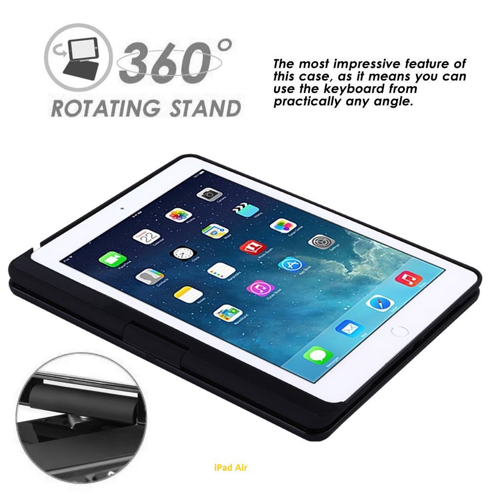 Bàn phím kiêm ốp lưng cho iPad Air xoay 360 độ (Đen).Sản phẩm hot năm 2018 Tặng tai nghe iPhone