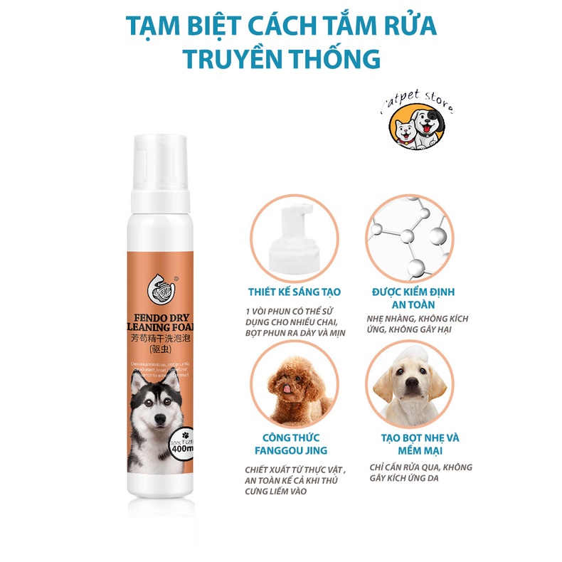 Xịt bọt tắm khô cho thú cưng, xịt bọt khô tiện lợi cho thú cưng