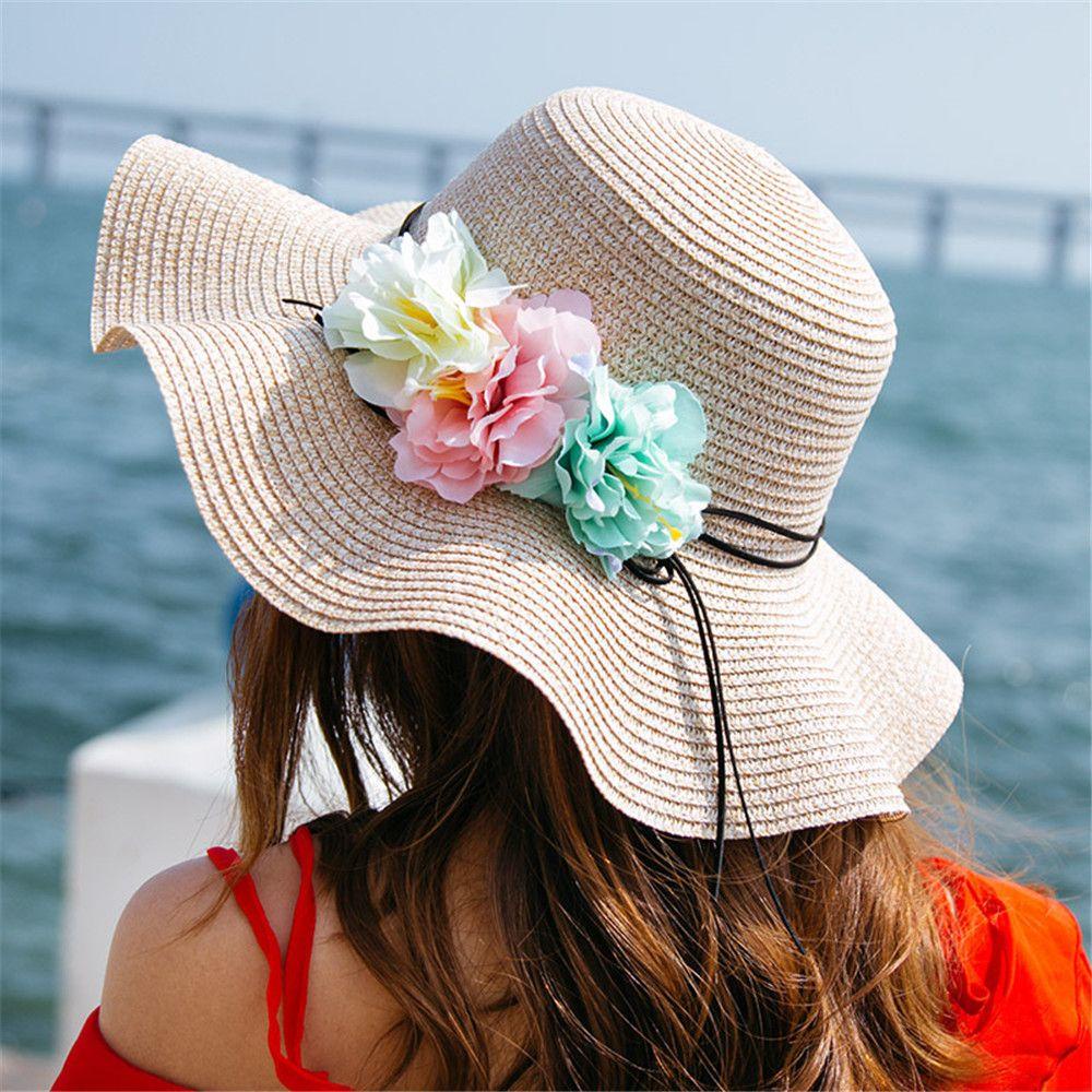 Mũ Cói Rộng Vành Đính Hoa Dễ Thương Cho Nữ