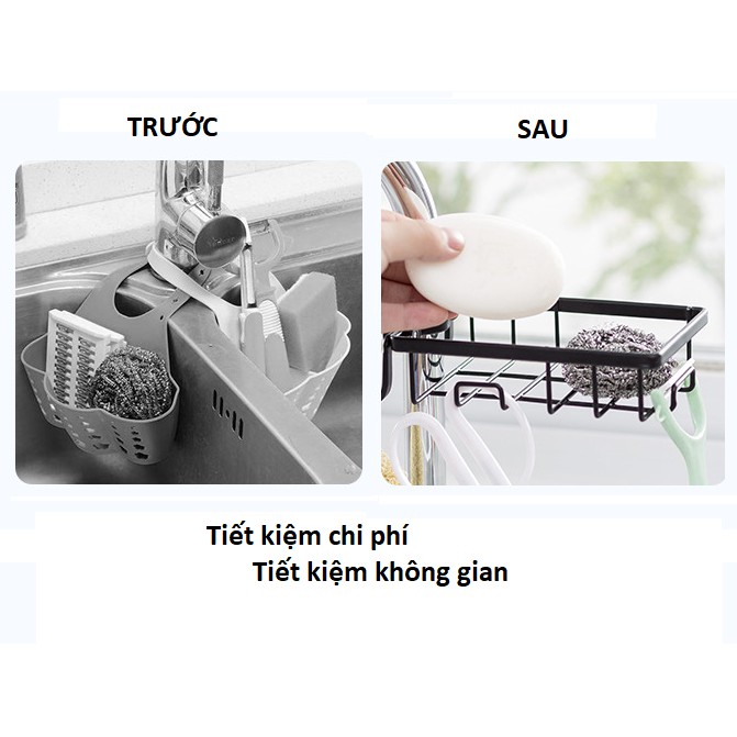 Rổ treo vòi nước rửa chén, vòi nước phòng tắm, có móc treo tiện lợi, khung sắt siêu chắc chắn