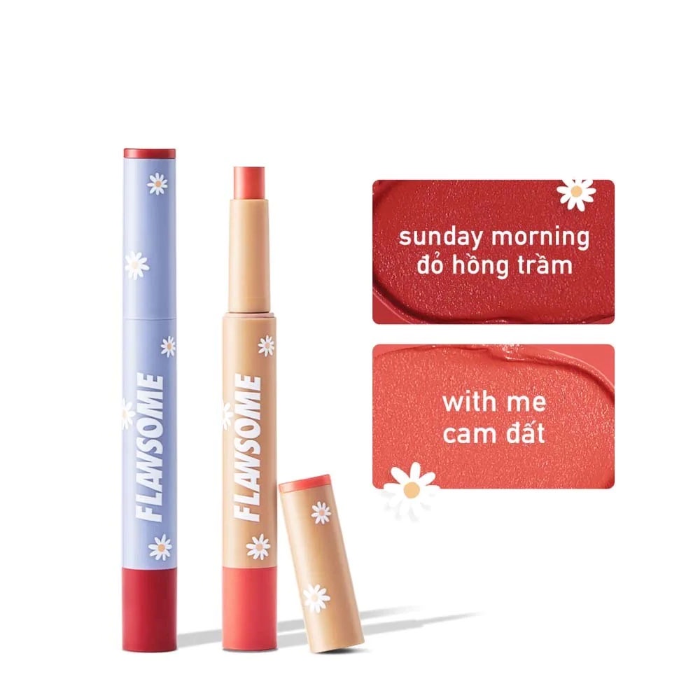 Set Son Flawsome Creamy Lip Stain Bloom With Love 2g x 2 Cam Đất - Đỏ Hồng Trầm