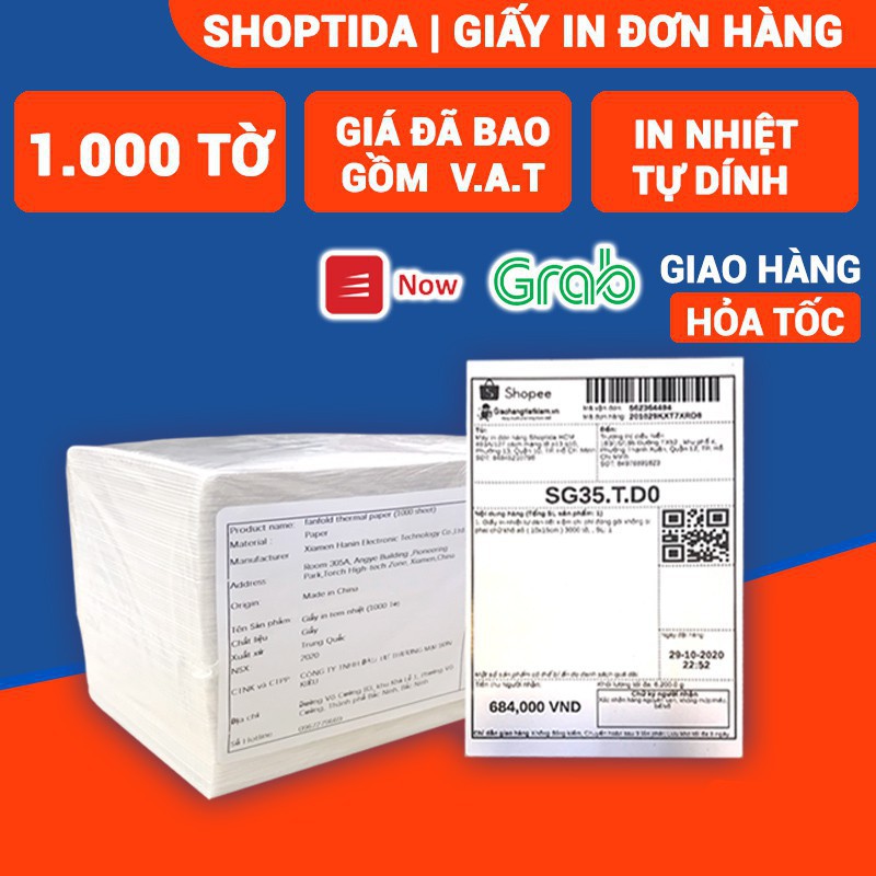 S Giấy in nhiệt Shoptida A6 - 1000 Tờ tiêu sử dụng in đơn hàng, tem, mã vạch, phiếu gửi hàng, decal, dán, dùng cho máy 4