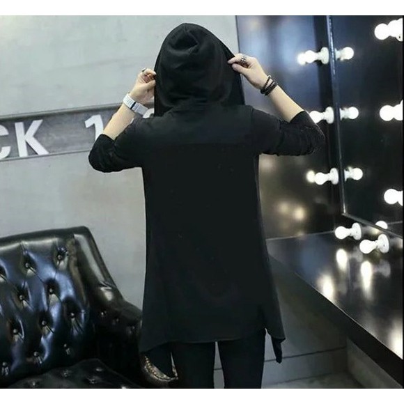 Áo khoác hoodie nam dáng dài màu đen | BigBuy360 - bigbuy360.vn