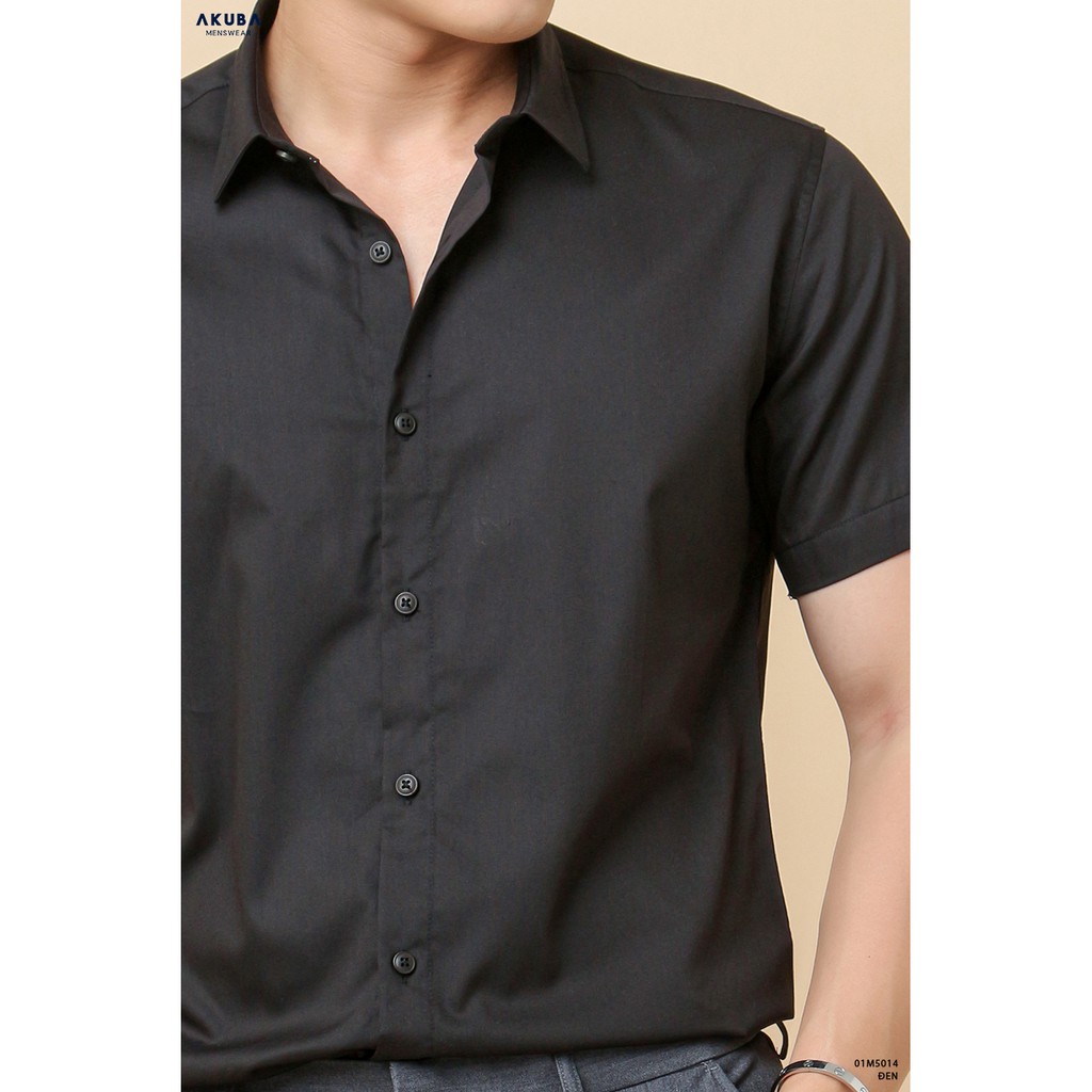 Áo sơ mi nam tay ngắn trơn AKUBA form slimfit, chất liệu cotton, vải mịn, cứng form 01M5014 | BigBuy360 - bigbuy360.vn