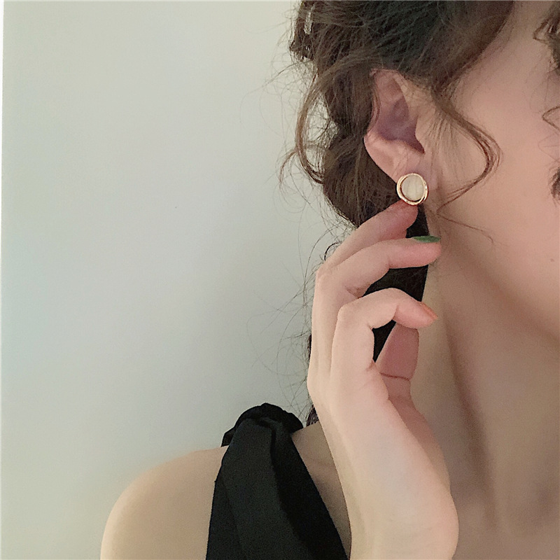 Khuyên tai MANYUE đính đá opal dáng tròn phong cách Hàn Quốc thời trang cho nữ