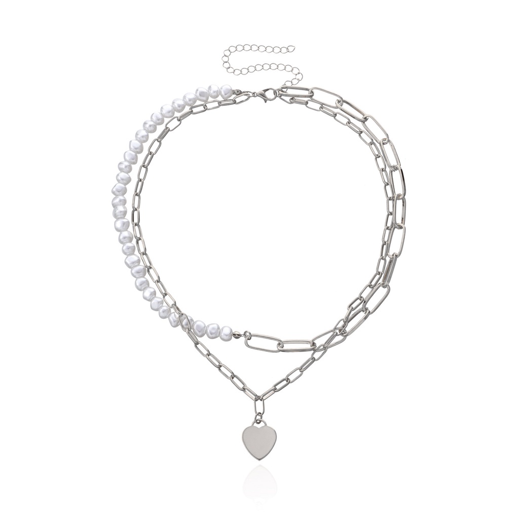 (0293) Dây Chuyền Vòng Cổ Choker Phối Hợp Ngọc Xích Mặt Tim HipHop Retro Sáng Tạo