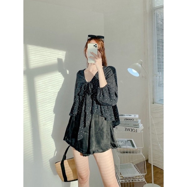 Quần short nữ lưng thun co giãn chất lụa xoè phối kiểu đa dạng MIEU - JJN12