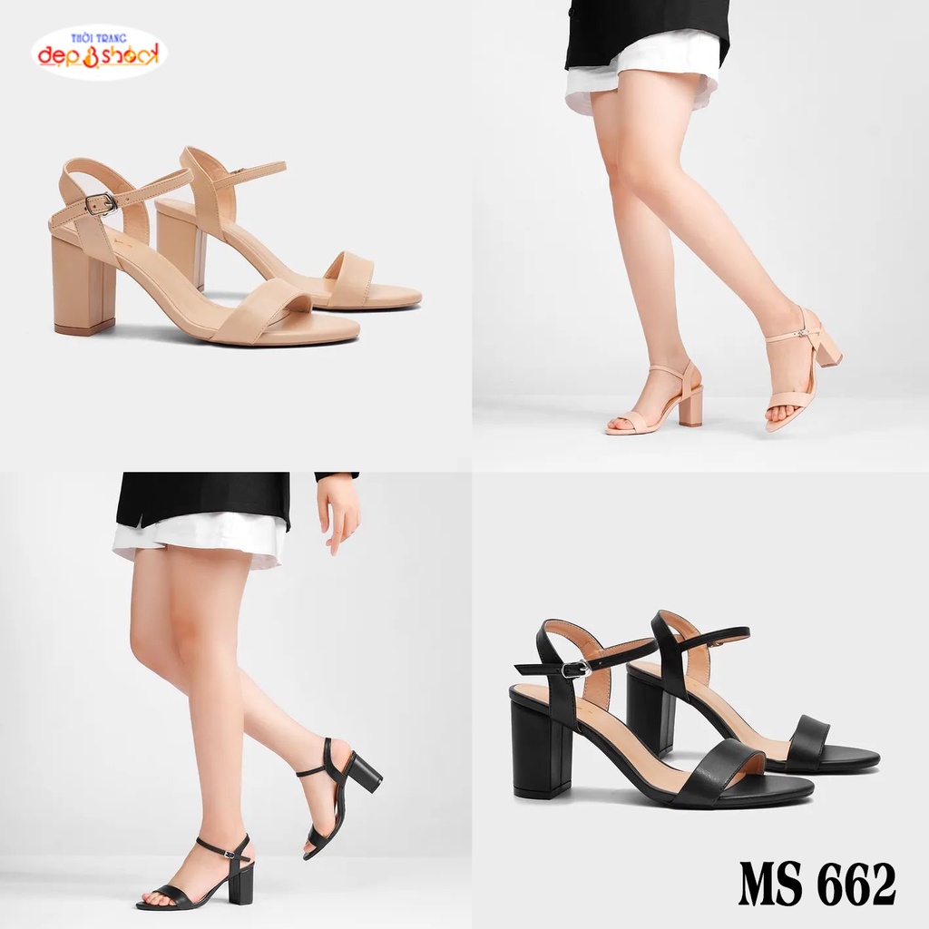 Giày Sandal cao gót quai ngang gót vuông 5 phân Big Size 42 43 Đẹp & Shock MS 662