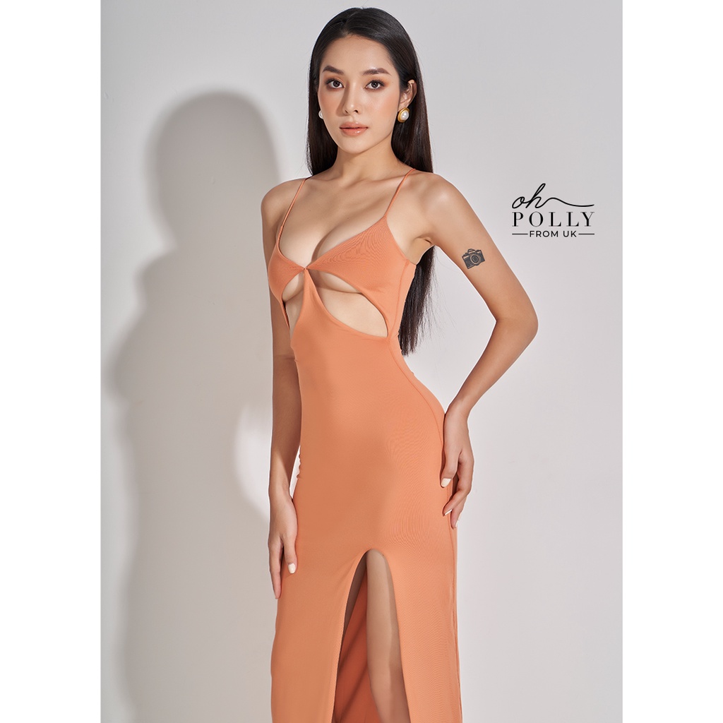 Oh Polly - Đầm maxi khoét ngực xẻ tà, dài qua gối sexy
