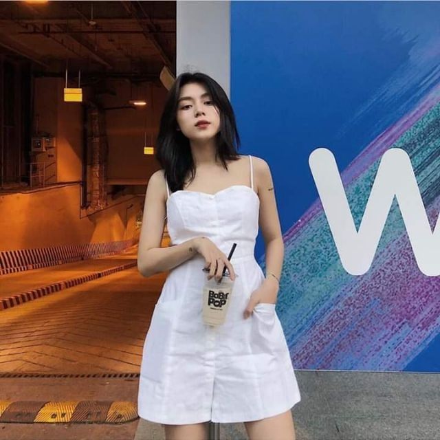 Đầm dây trắng hở lưng (có ảnh thật) | BigBuy360 - bigbuy360.vn