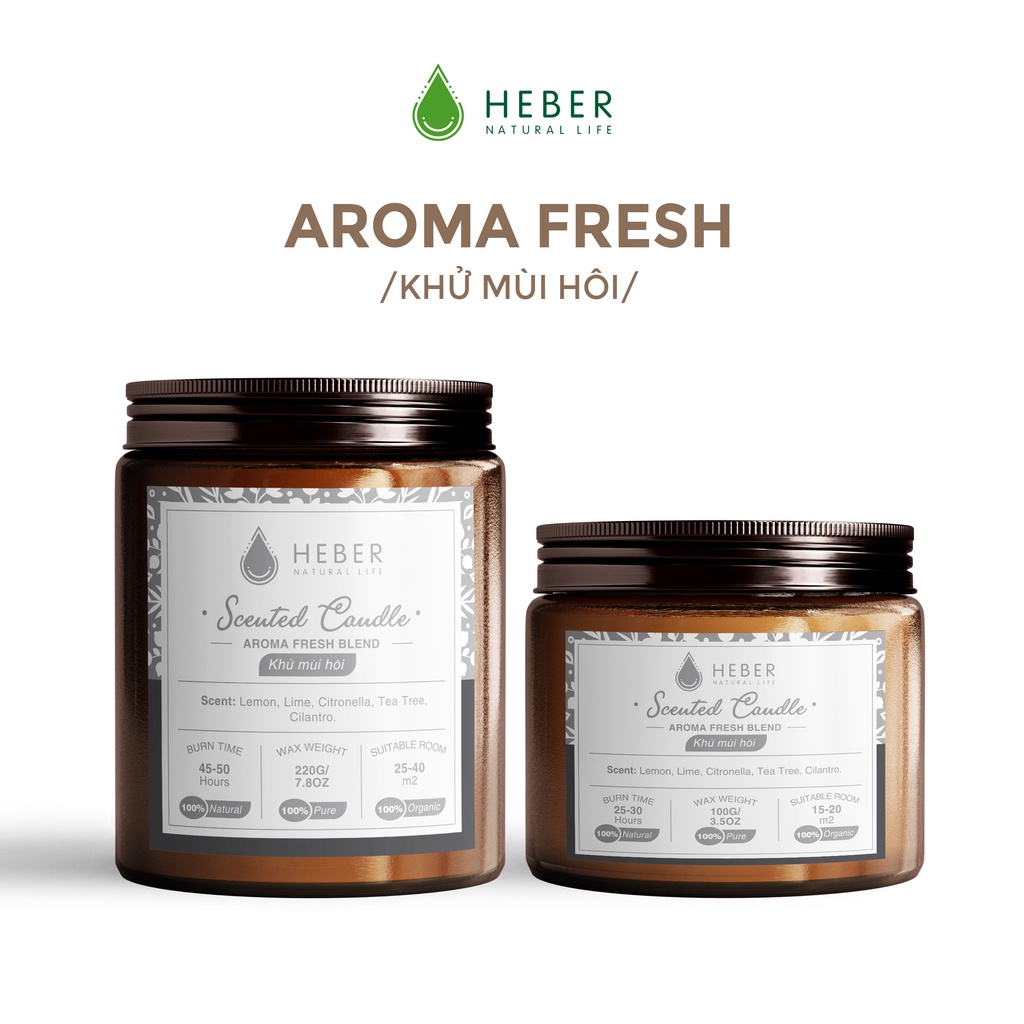 Nến Thơm Khử Mùi Hôi- Aroma Fresh Scented Candle Heber Natural Life Thiên Nhiên Cao Cấp Thơm Phòng Thư Giãn, 100g & 220g