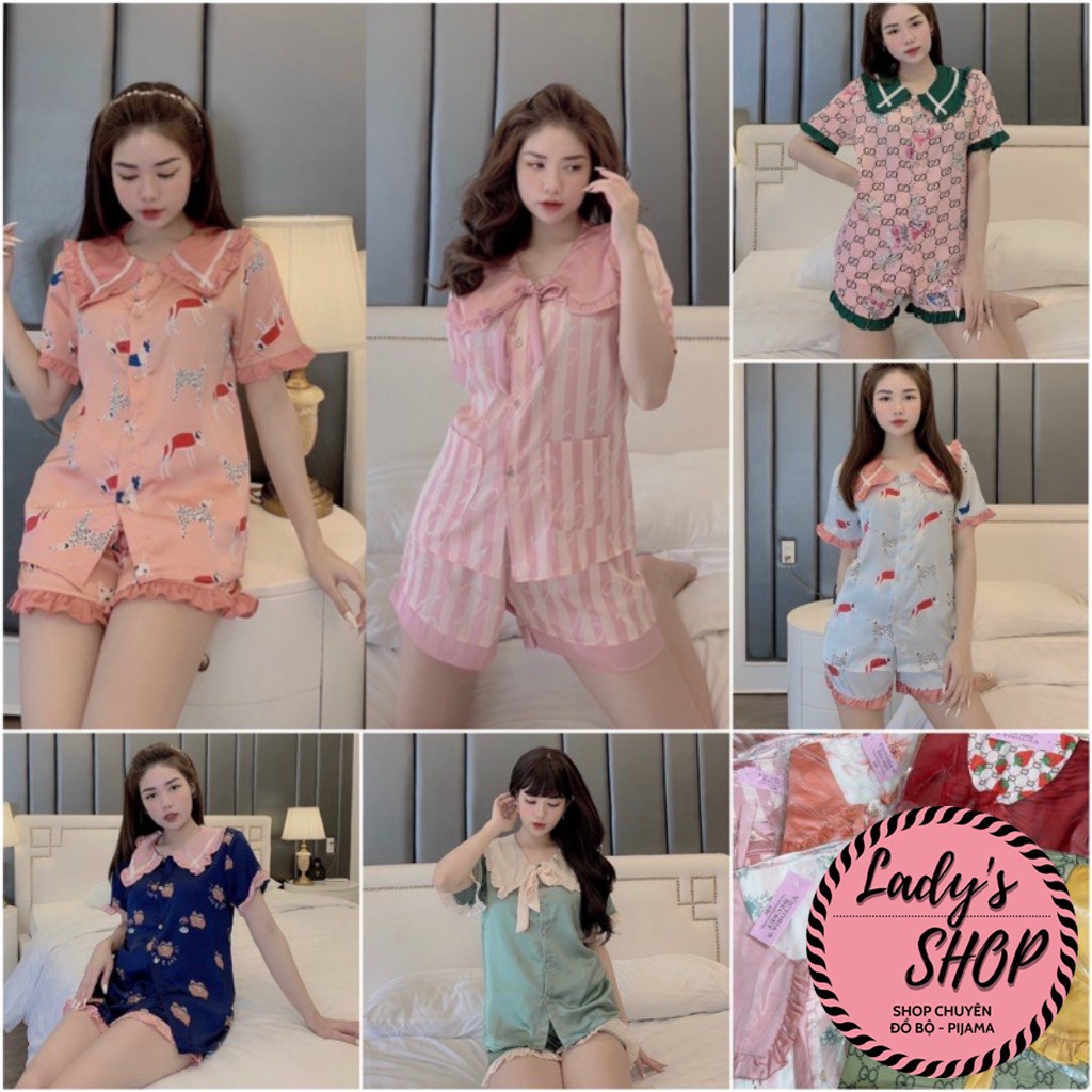 Bộ đồ Pijama lụa💖Bộ lụa thiết kế Quần Sooc Họa tiết chất liệu mát lịm