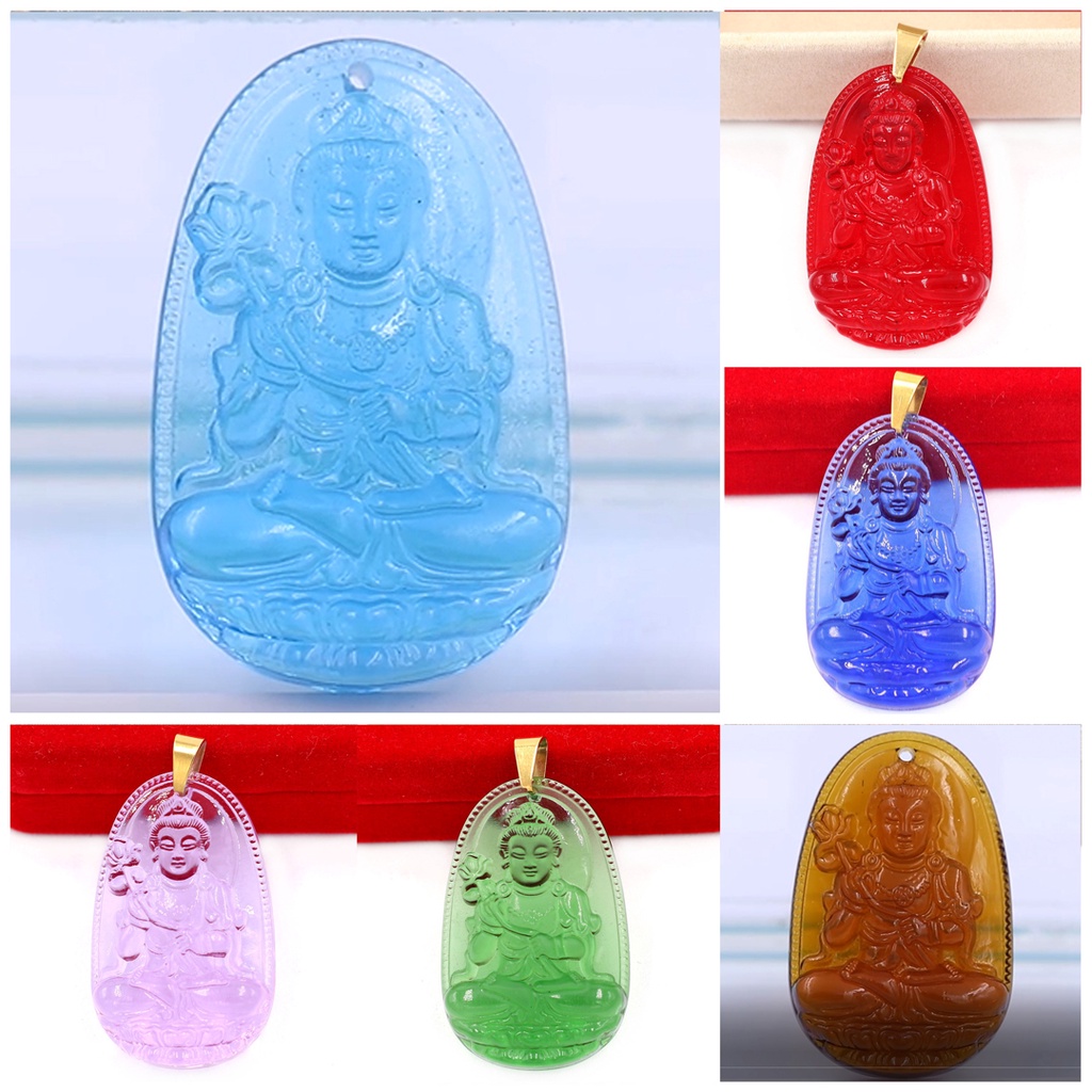 Mặt Dây Chuyền Phật Đại Thế Chí Bồ Tát Pha Lê 3.6cm kèm vòng cổ dây dù đen - Tặng Kèm Móc Inox