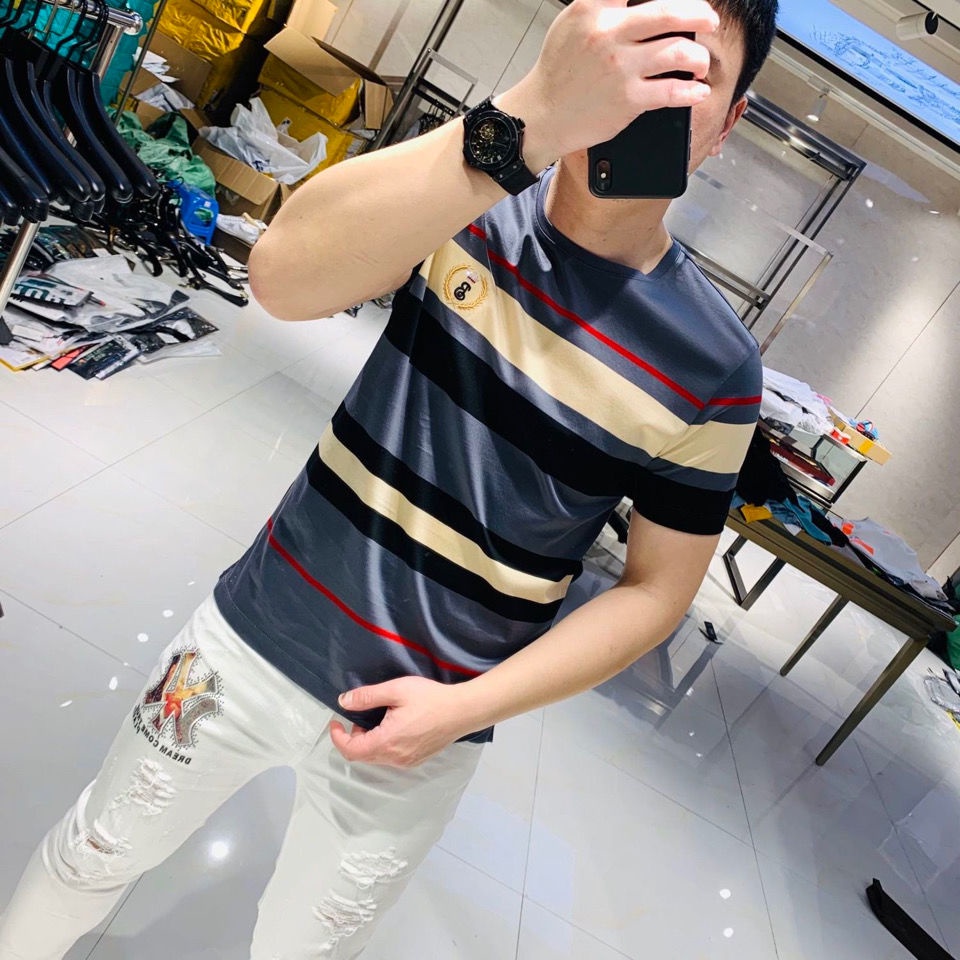 Áo Thun Tay Ngắn burberry 2021 Phong Cách Âu Mỹ Thời Trang Cao Cấp Cho Nam# Xu Hướng Cổ Mỏng Thêu