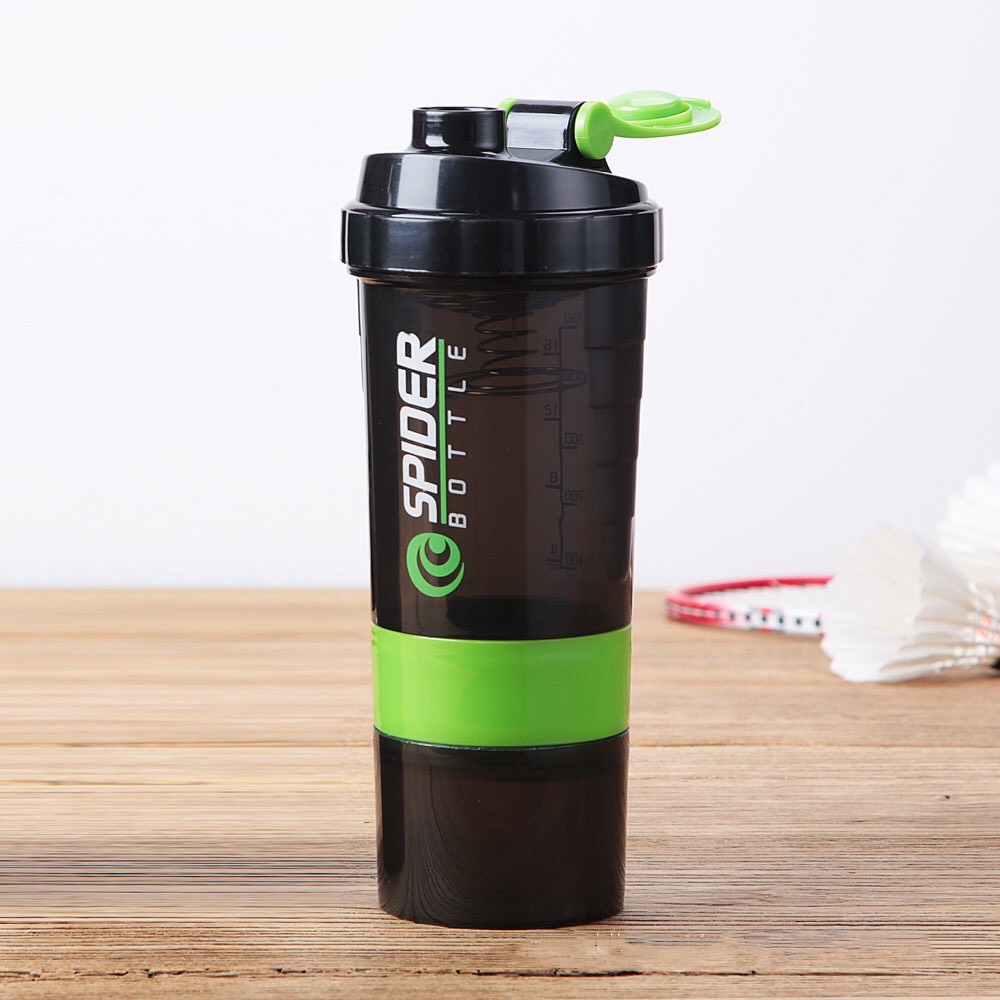 Bình đựng nước, shaker, bình lắc dành cho dân chuyên tập thể thao, tập gym 500ml có hộp chia ngăn đựng whey có lò xo