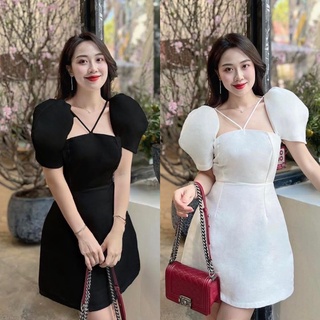 ĐẦM CỔ CHÉO TAY PHỒNG (về thêm dáng midi, loại đính nơ)