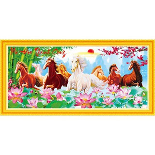 TRANH ĐÍNH ĐÁ 8 con ngựa Mã Đáo Thành Công Hoa Sen ABC LV101 - Chưa đính