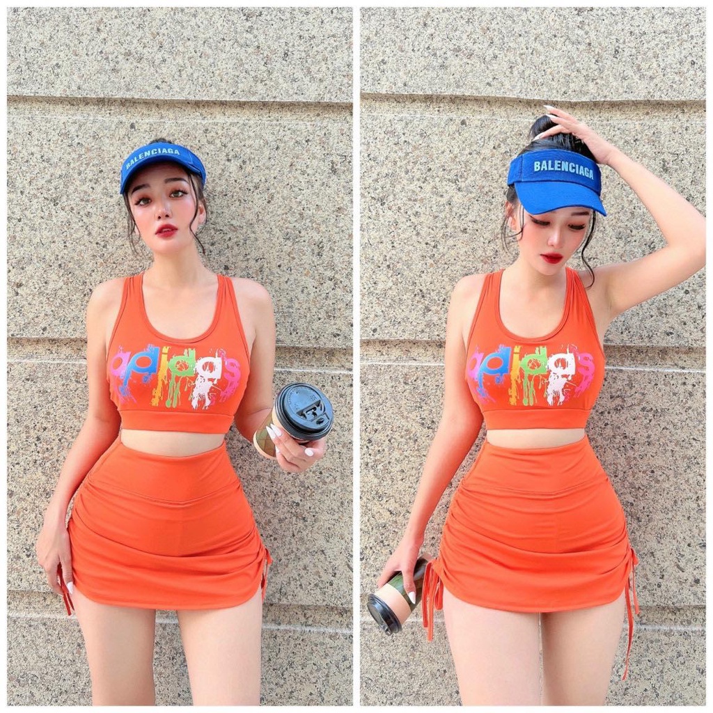 Đồ tập gym nữ Hot trend Áo Bra Das chảy Chân váy rút dây 2 bên co giãn thoáng mát tập gym, yoga, zumba, fitness