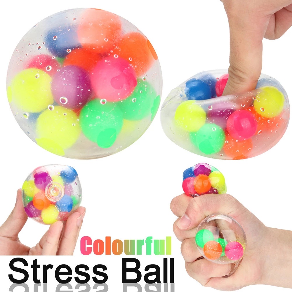 Đồ chơi quả bóng thông khí TPR cao su mềm đàn hồi có hạt màu sắc 6cm giải tỏa căng thẳng