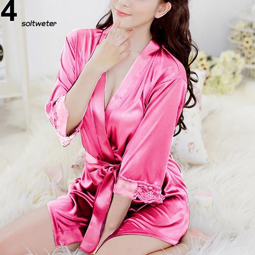 Áo choàng ngủ bằng lụa satin phối ren phong cách quyến rũ dành cho nữ