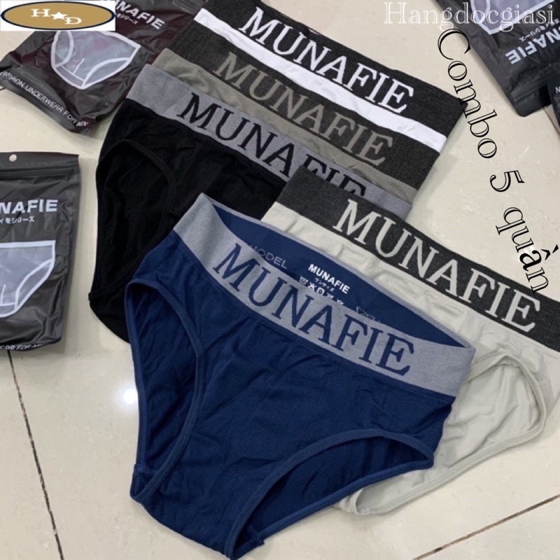 Combo 5 Quần Sịp Tam Giác MUNAFIE Cạp Cao, Quần Lót Nam Thun Cotton Mềm Mại Thoáng Khí Co Giãn Tốt